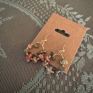 Handmade Gold and Multicolor Stone Dangle Earrings